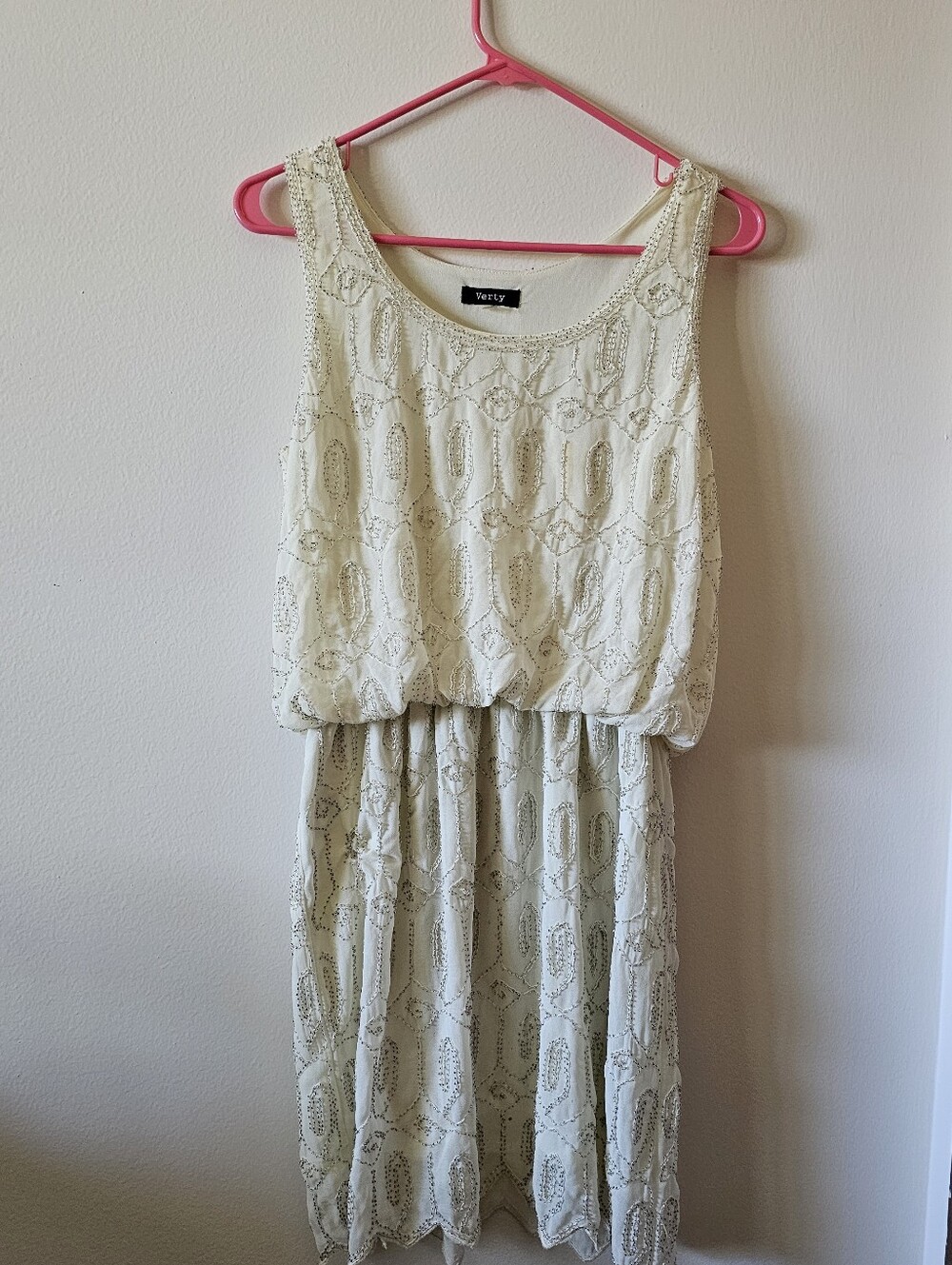 Unique Vintage Cream Embellished Sleeveless Gatsby Dress